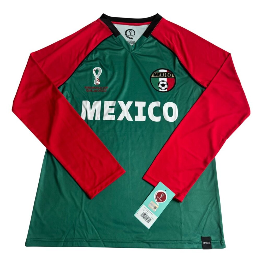 Official FIFA World Cup Qatar 2022 Mexico Long Sleeve Jersey green red sz medium